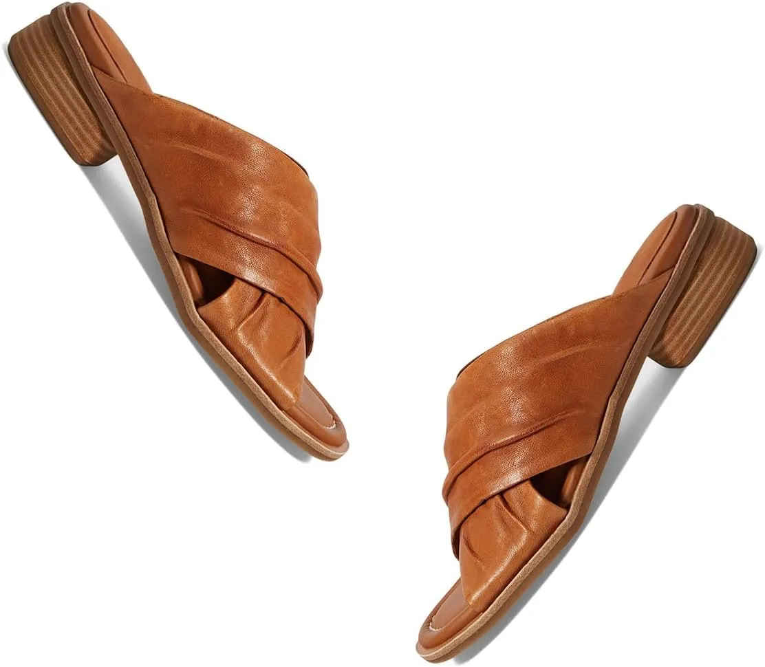MOOMMO Women Casual Low Heel Mules Open Round Toe Cross Strap Sandals Comfort Walking Sandal Flats 1 inch Low Chunky Heel Dress Mule Shoes Mule Heels Criss Cross Street Travel Beach 4-11 M US