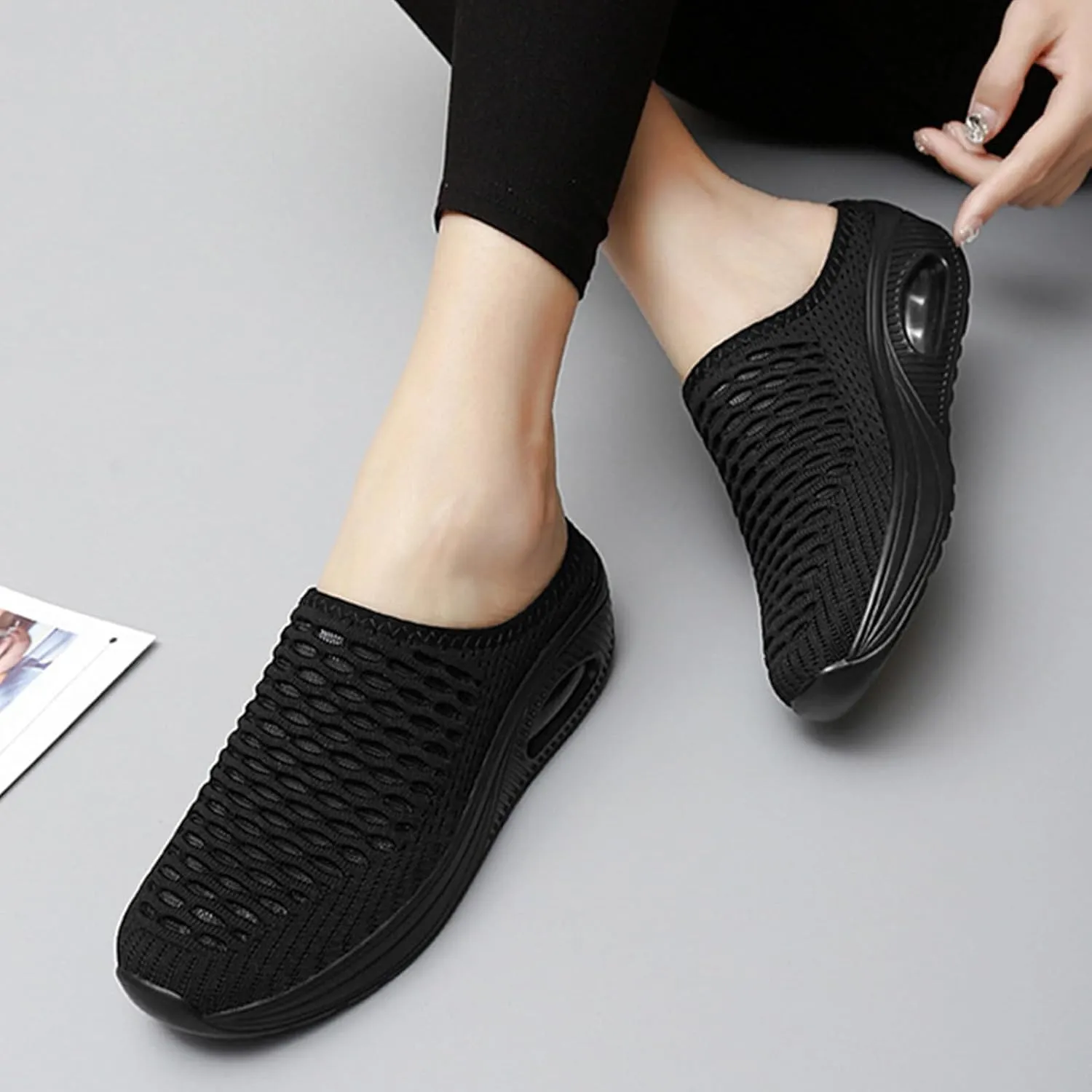 Mules Clogs for Women Comfortable Orthopedic Slip On Sneaker Sandals Womens Air Cushion Platform Mesh Mules Clogs Lightweight Walking Sliipers Slip On Indoor Outdoor