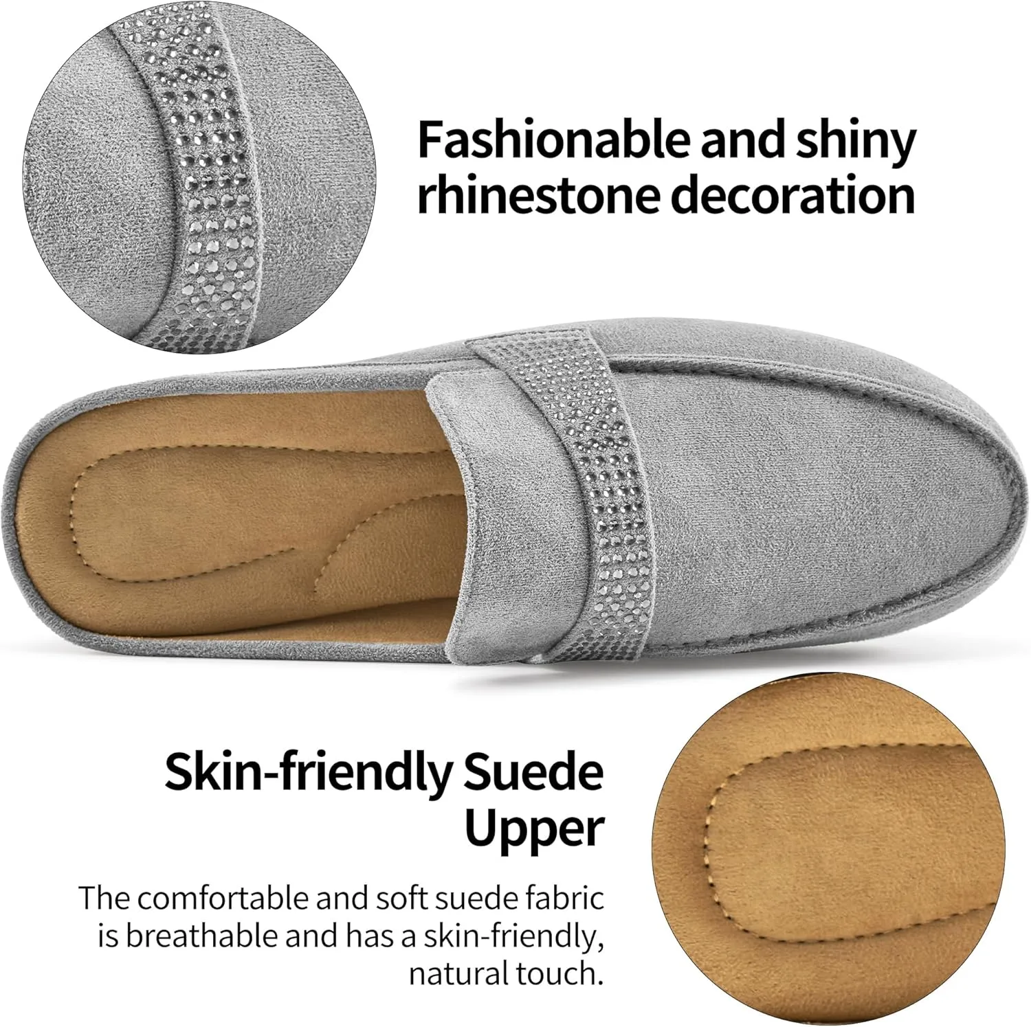 Mules for Women Flats Shoes: Comfortable Suede Casual Round Toe Backless Mules Non-Slip Sole Soft Lining Walking Loafers for Business Work Office