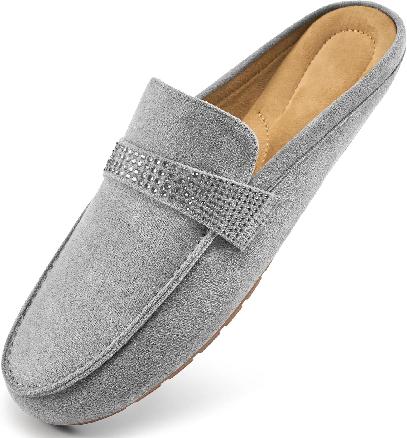 Mules for Women Flats Shoes: Comfortable Suede Casual Round Toe Backless Mules Non-Slip Sole Soft Lining Walking Loafers for Business Work Office