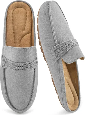 Mules for Women Flats Shoes: Comfortable Suede Casual Round Toe Backless Mules Non-Slip Sole Soft Lining Walking Loafers for Business Work Office