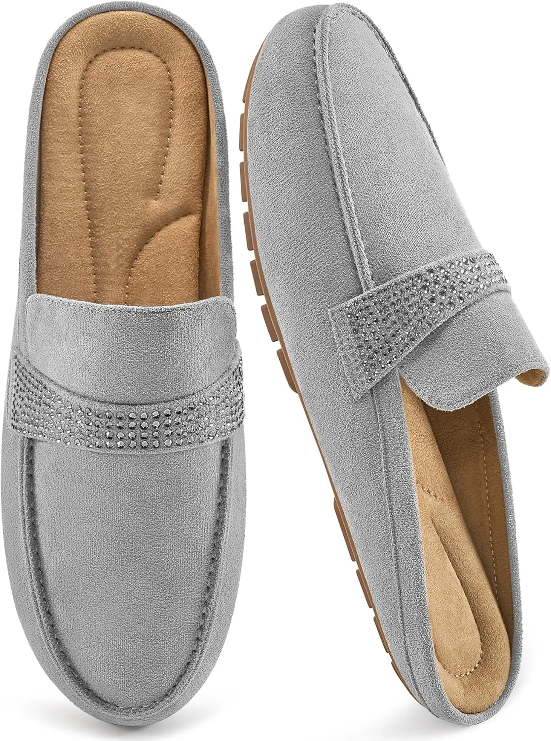 Mules for Women Flats Shoes: Comfortable Suede Casual Round Toe Backless Mules Non-Slip Sole Soft Lining Walking Loafers for Business Work Office