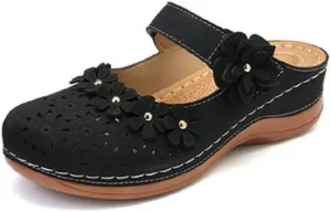 Mules for Women Wedge Sandals Comfortable Dressy Summer Closed Toe Mules Casual Slip On Shoes with Adjustable Hook Loop