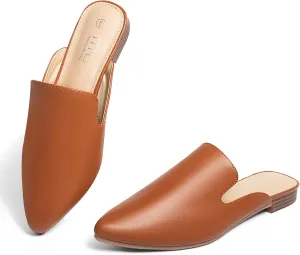 MUSSHOE Mules for Women Flats Comfortable Dressy Pointed Toe Women Mules for Work Business Office Party Wedding,Tan PU 10