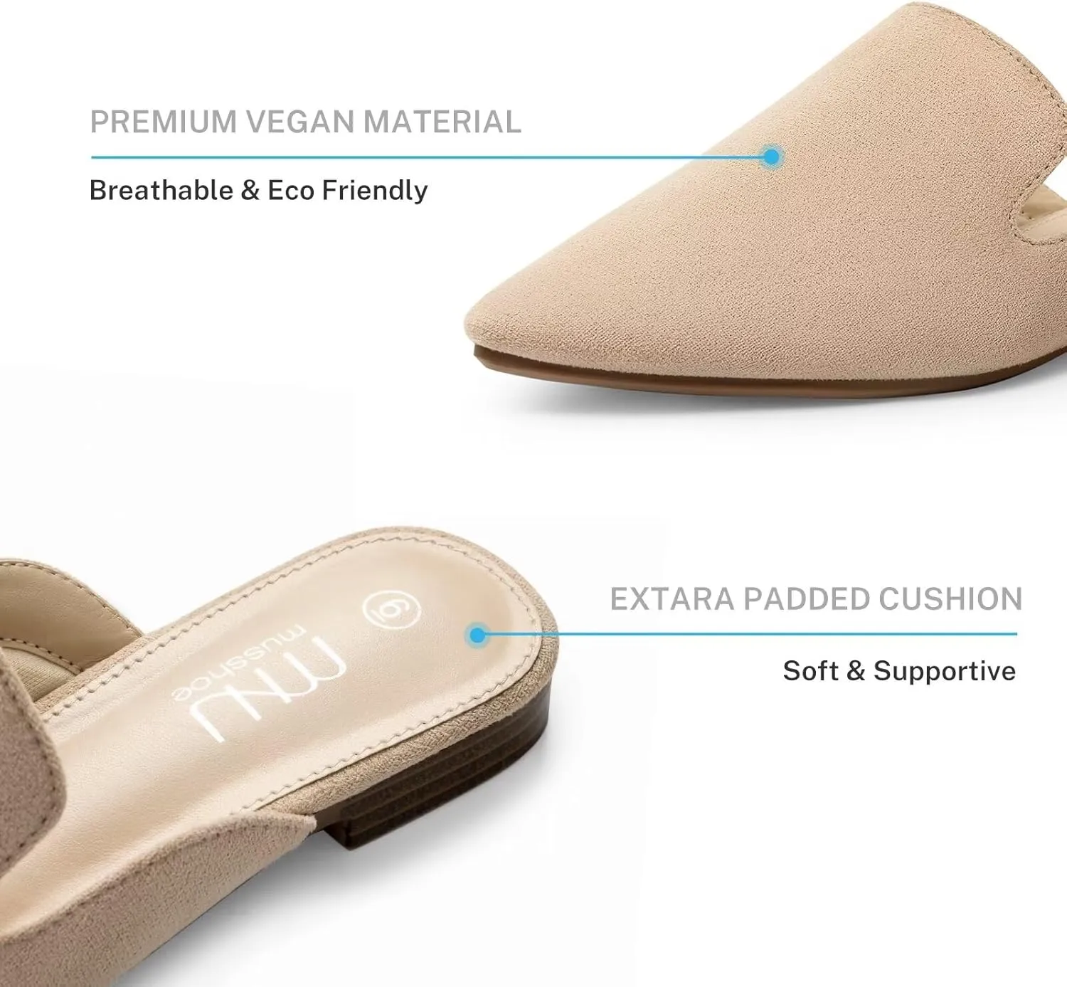 MUSSHOE Mules for Women Flats Comfortable Pointed Toe Women Mules