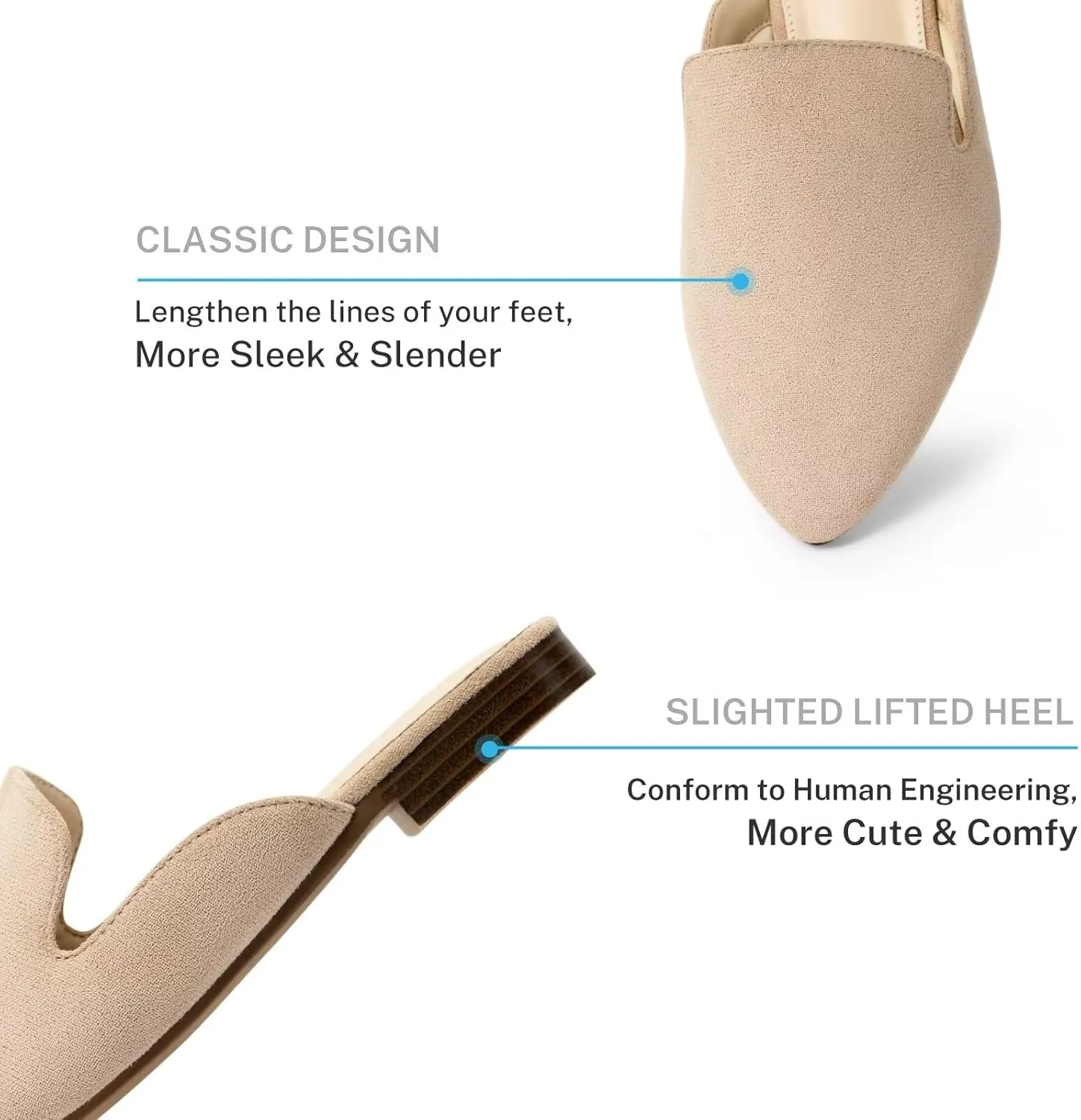 MUSSHOE Mules for Women Flats Comfortable Pointed Toe Women Mules