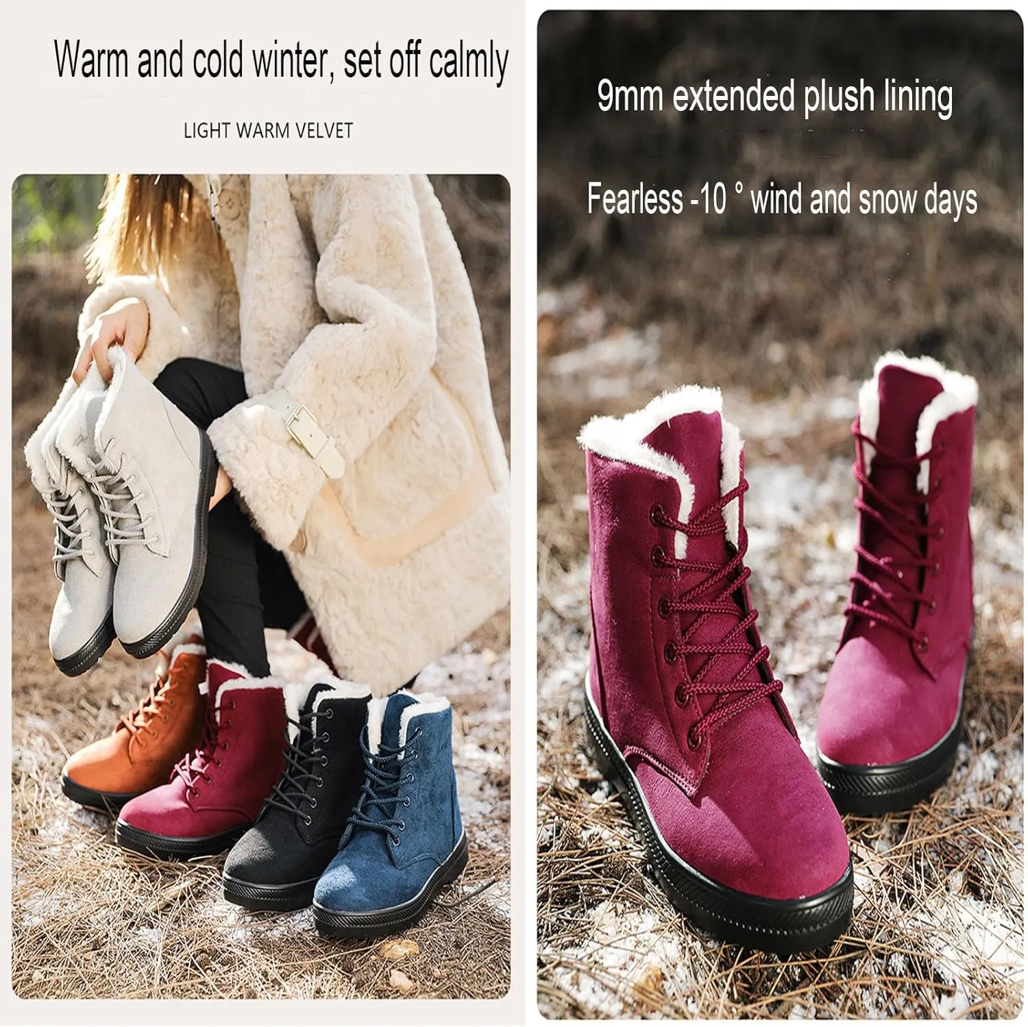 Myallfeet Women's Suede Warm Snow Boots Winter Comfortable Plush Wool Boots Outdoor Anti-Skid And Warm Cotton Boots