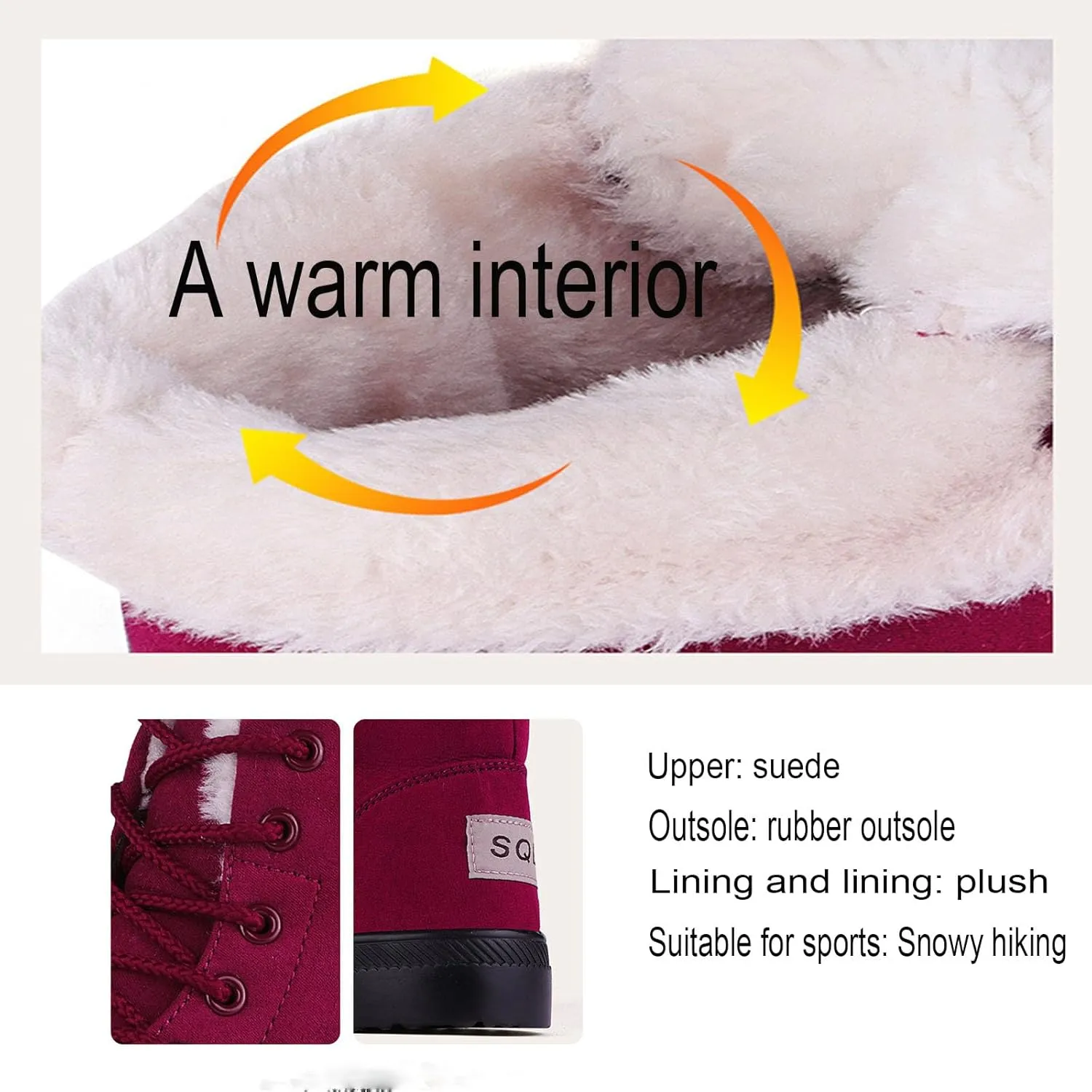 Myallfeet Women's Suede Warm Snow Boots Winter Comfortable Plush Wool Boots Outdoor Anti-Skid And Warm Cotton Boots