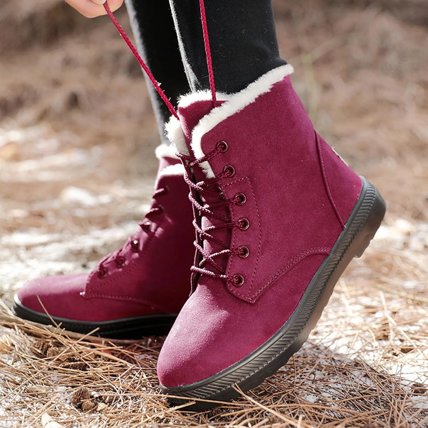 Myallfeet Women's Suede Warm Snow Boots Winter Comfortable Plush Wool Boots Outdoor Anti-Skid And Warm Cotton Boots