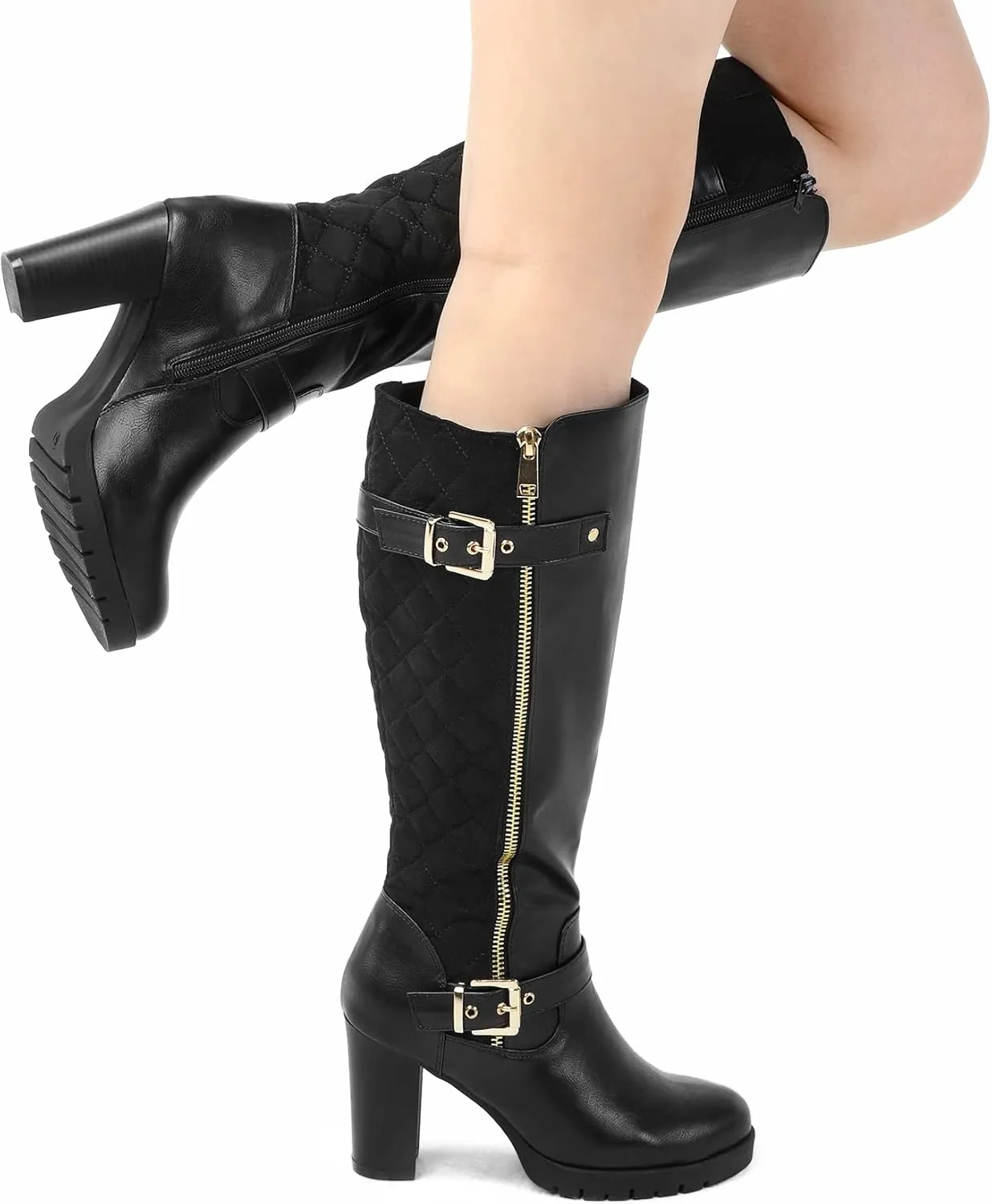 mysoft Women's Knee High Boots Fashion Chunky Block Heel Warm Winter Boots with Side Zippers