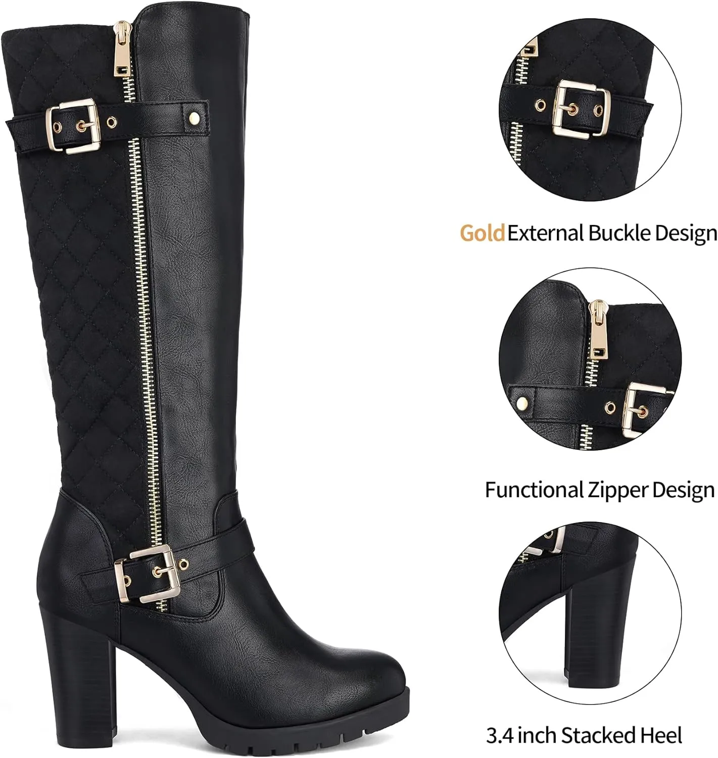 mysoft Women's Knee High Boots Fashion Chunky Block Heel Warm Winter Boots with Side Zippers