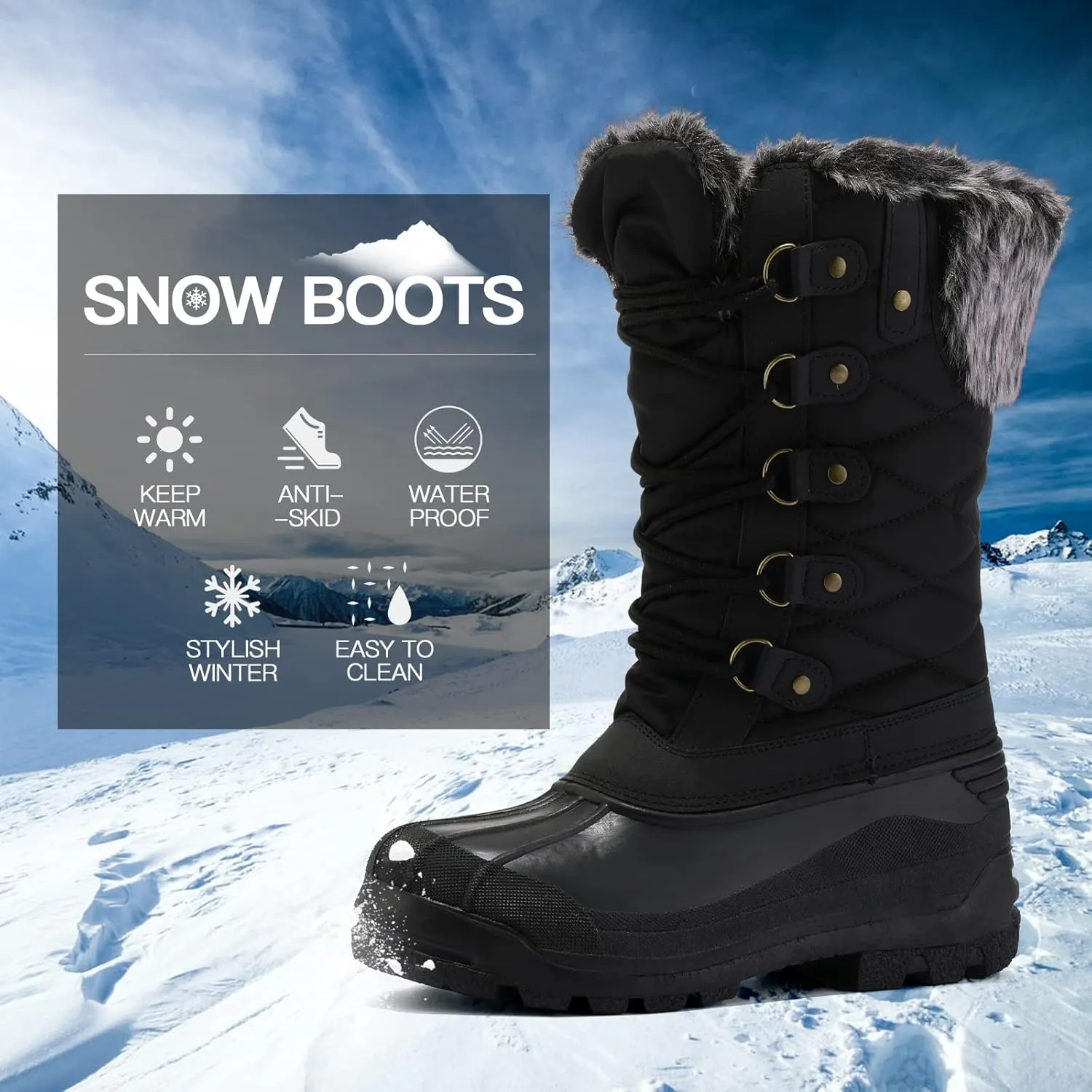 mysoft Women's Snow Boots Warm Insulated Faux Fur Lined Waterproof Mid-Calf Winter Boots
