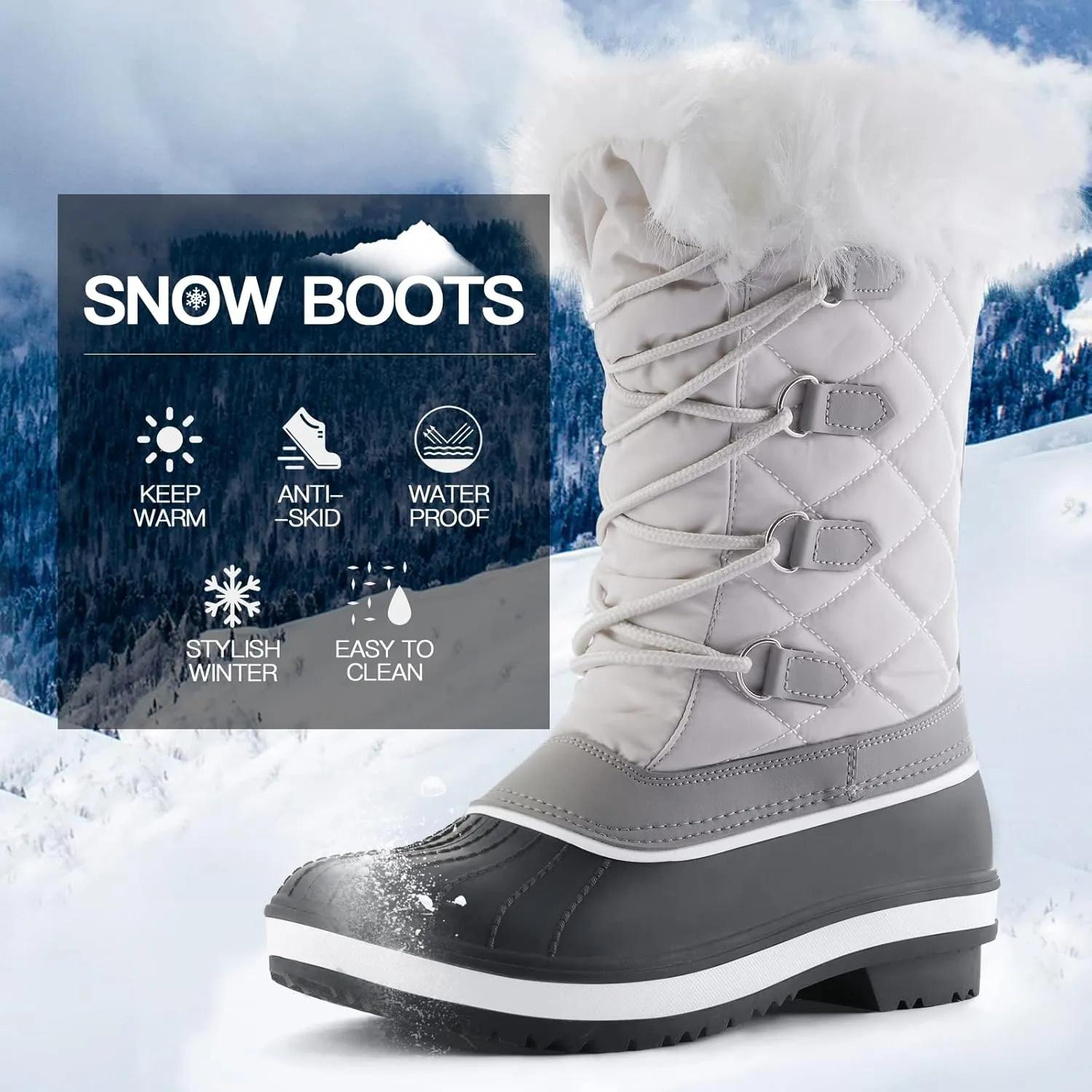 mysoft Women's Waterproof Winter Boots, Warm Insulated Snow Boots for Outdoor
