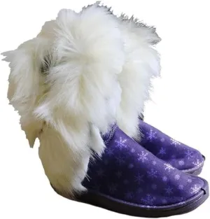 Naughtyangel Women Winter Warm Snow Ankle Boots Low Heels Faux Fox Rabbit Fur Tassel Shoes