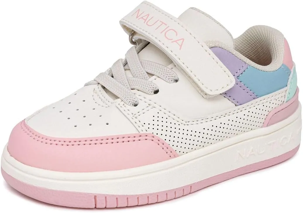 Nautica Kids Girls Sneakers with Adjustable Strap and Bungee Straps | Comfortable Casual Shoes (Toddler/Little Kid)