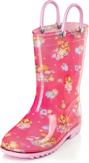 Nickelodeon Paw Patrol Girls' Waterproof PVC Rain Boots with Easy-On Handles – Toddler & Little Kid Sizes