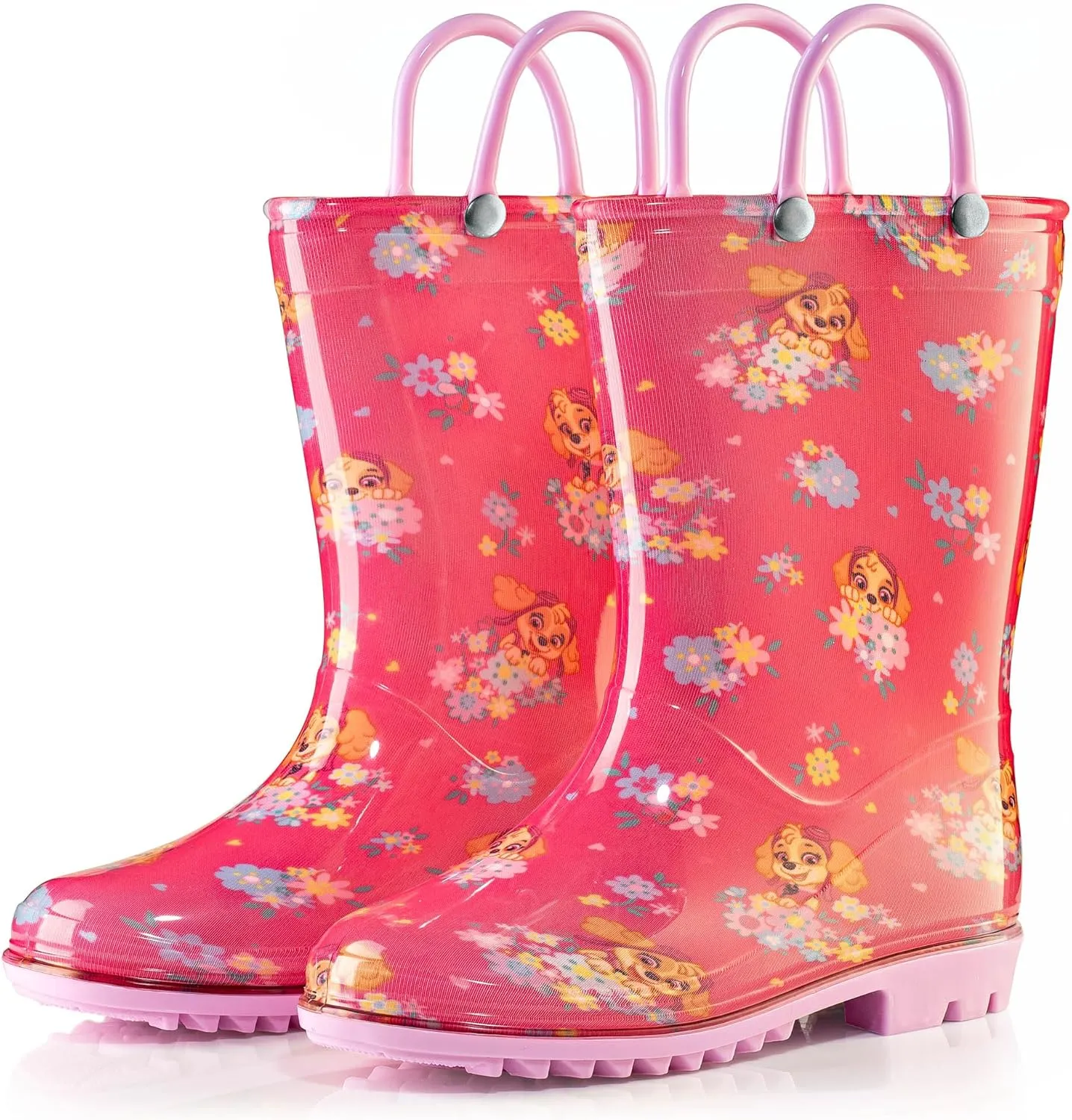 Nickelodeon Paw Patrol Girls' Waterproof PVC Rain Boots with Easy-On Handles – Toddler & Little Kid Sizes