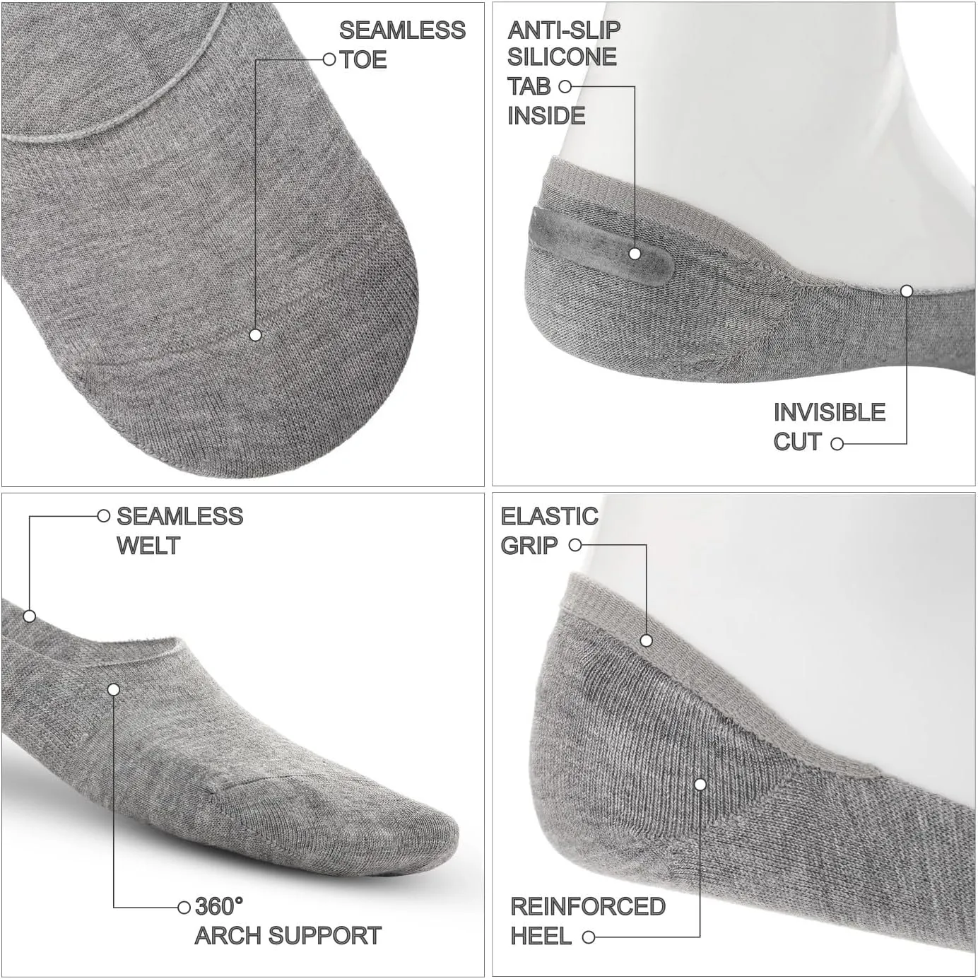 No Show 6 Pairs Low Cut Invisible Rayon from Bamboo Socks for Women and Men with Anti Slip Silicone Grip