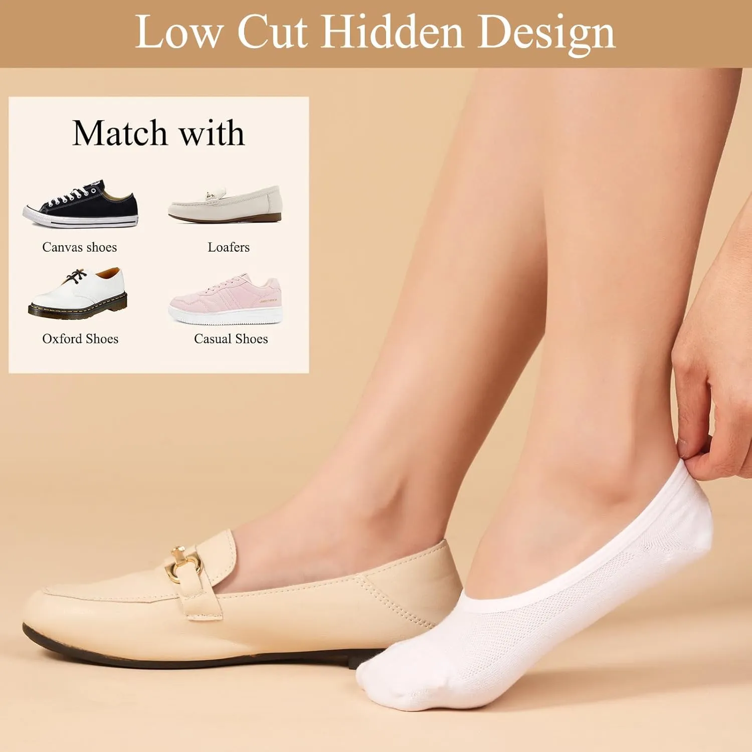 No Show Socks for Men Women, Loafer Sneakers Low Cut Invisible Socks，Footies Flat Unisex Non Slip Short Sock