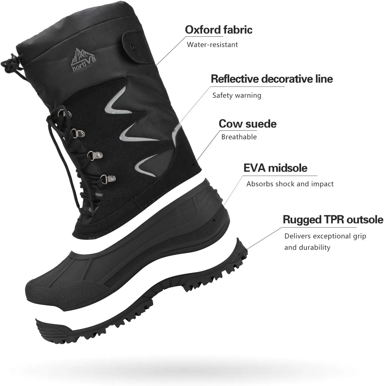 NORTIV 8 Men's Waterproof Hiking Winter Snow Boots Insulated Fur Liner Lightweight Outdoor Tall Boots