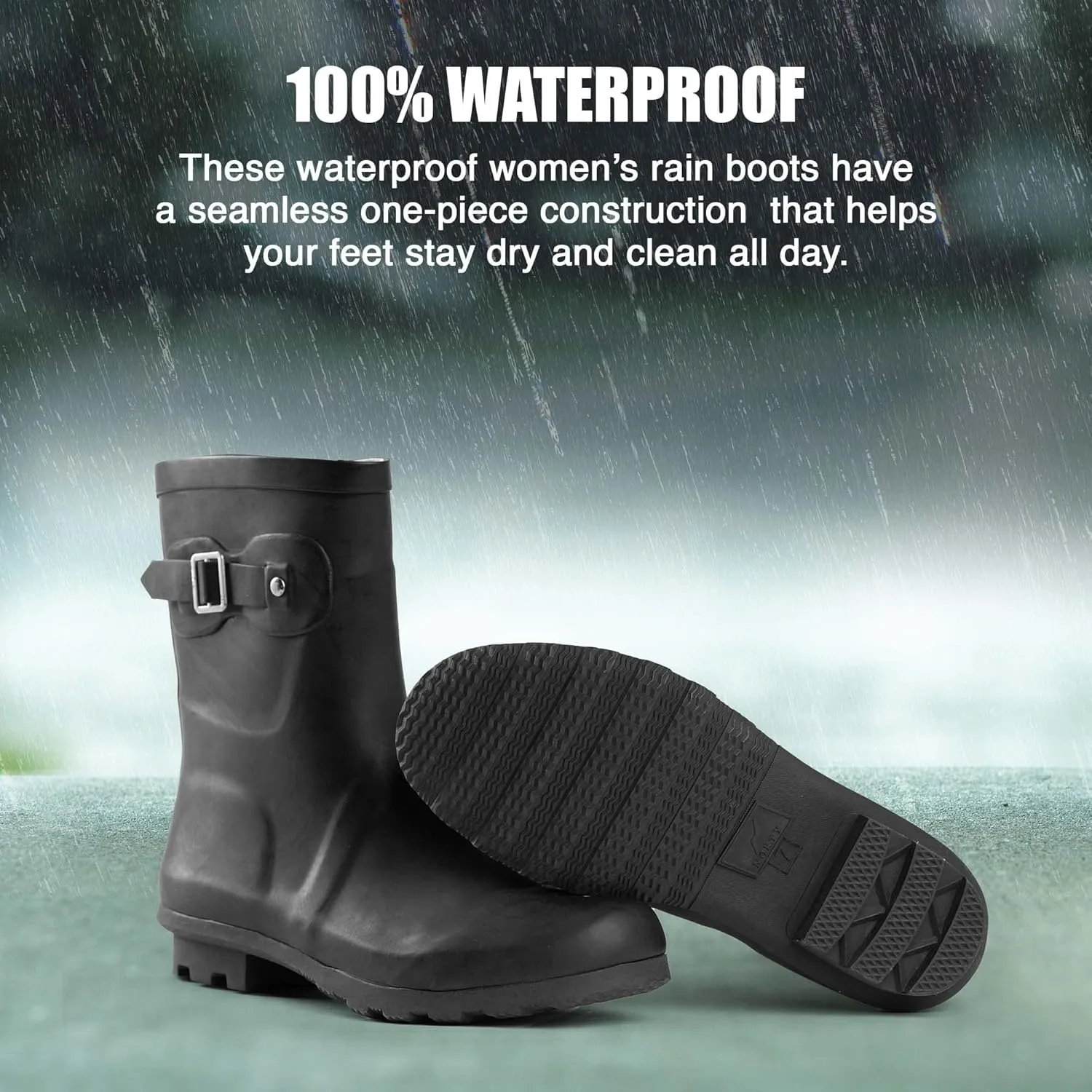 NORTY Rubber Boots for Women - Waterproof Above-Ankle Rain Shoes for Work and Recreation - All-Weather Outdoor Footwear - Runs 1/2 Size Large