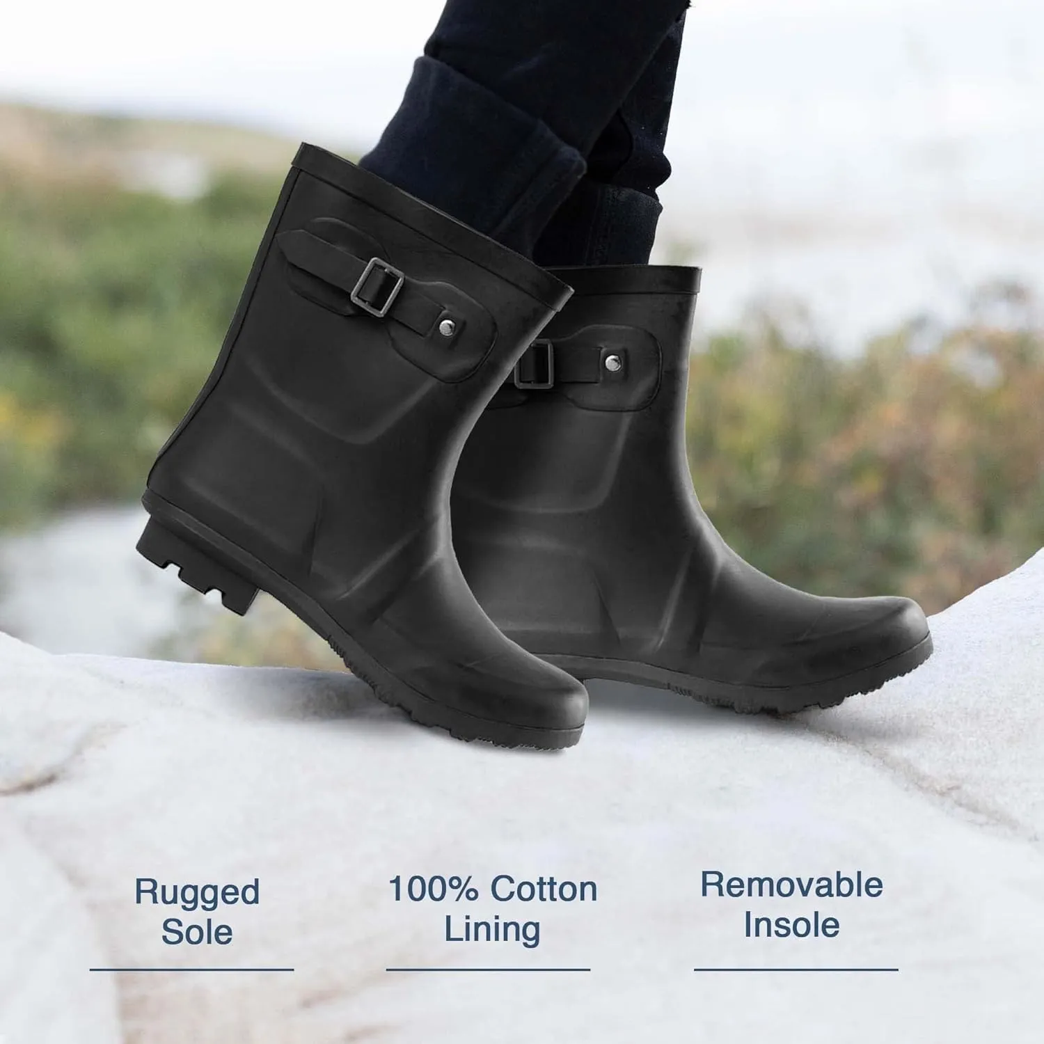NORTY Rubber Boots for Women - Waterproof Above-Ankle Rain Shoes for Work and Recreation - All-Weather Outdoor Footwear - Runs 1/2 Size Large