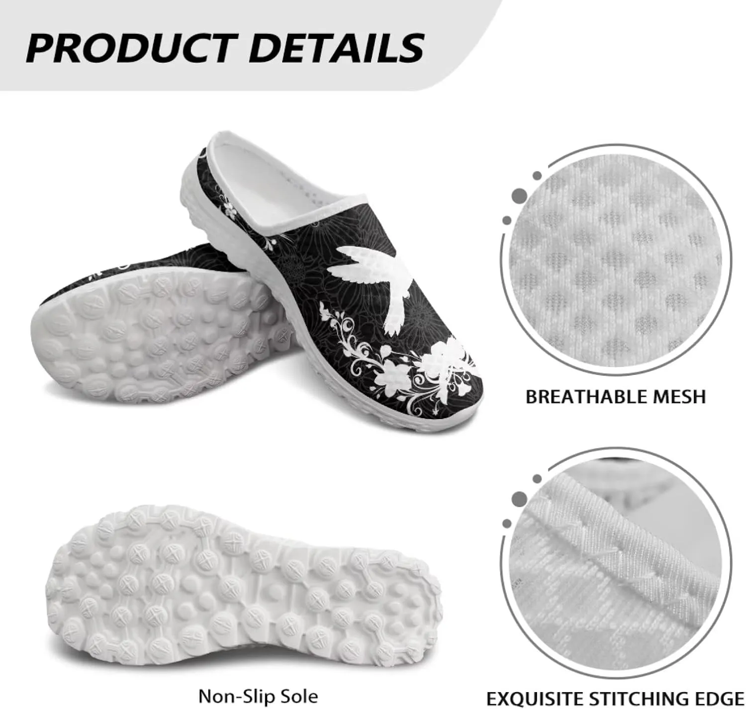 Novelty Women Memory Foam Mules Round Toe Slip On Garden Shoes with Non-Slip Sole All-Day Comfort Casual Wear
