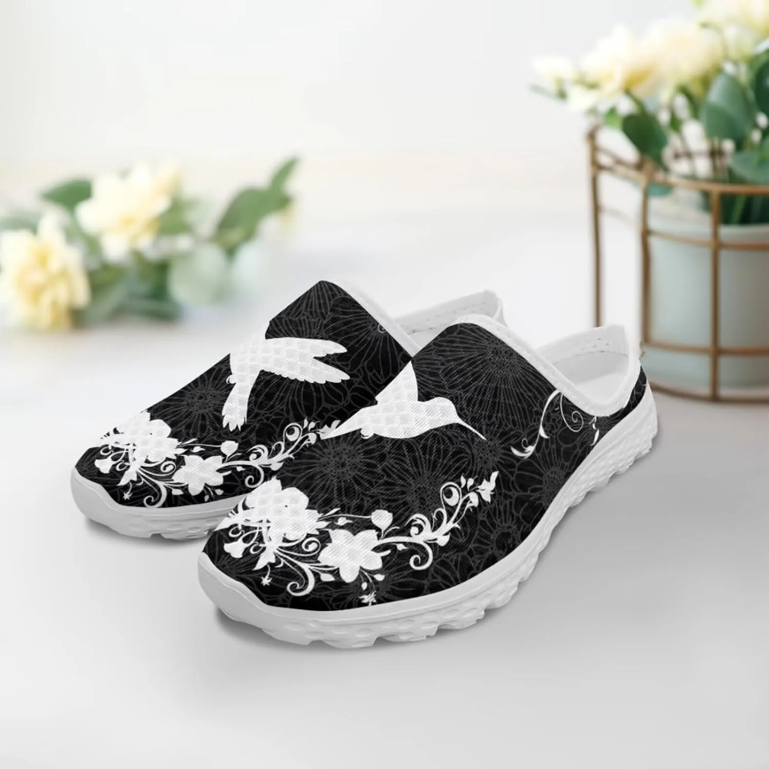 Novelty Women Memory Foam Mules Round Toe Slip On Garden Shoes with Non-Slip Sole All-Day Comfort Casual Wear