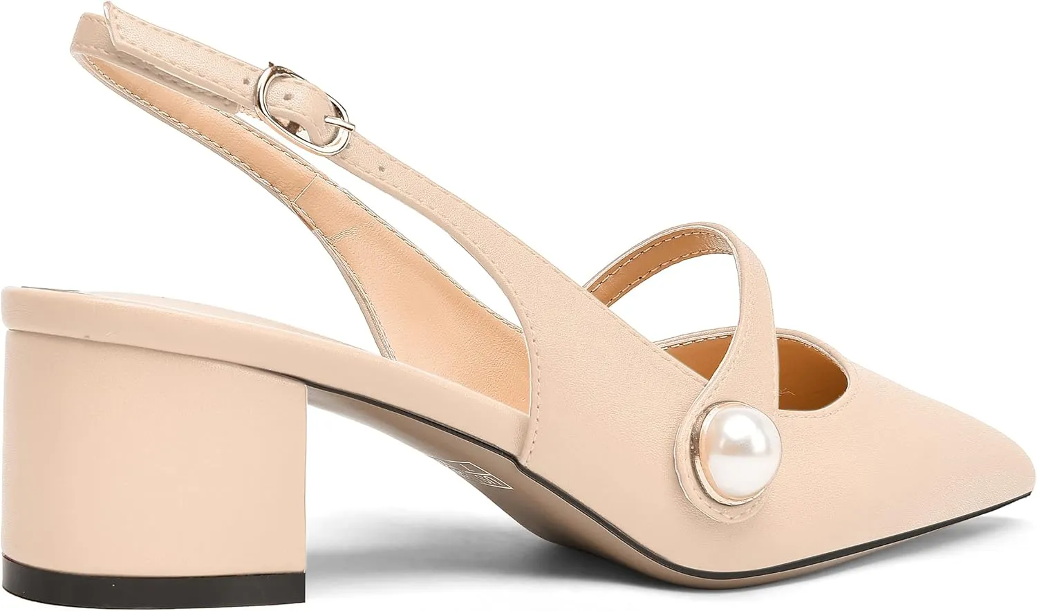 NUMALEO Womens Buckle Dating Pointed Toe Pearl Solid Ankle Strap Dress Gingham Matte Chunky Low Heel Pumps Shoes 2 Inch