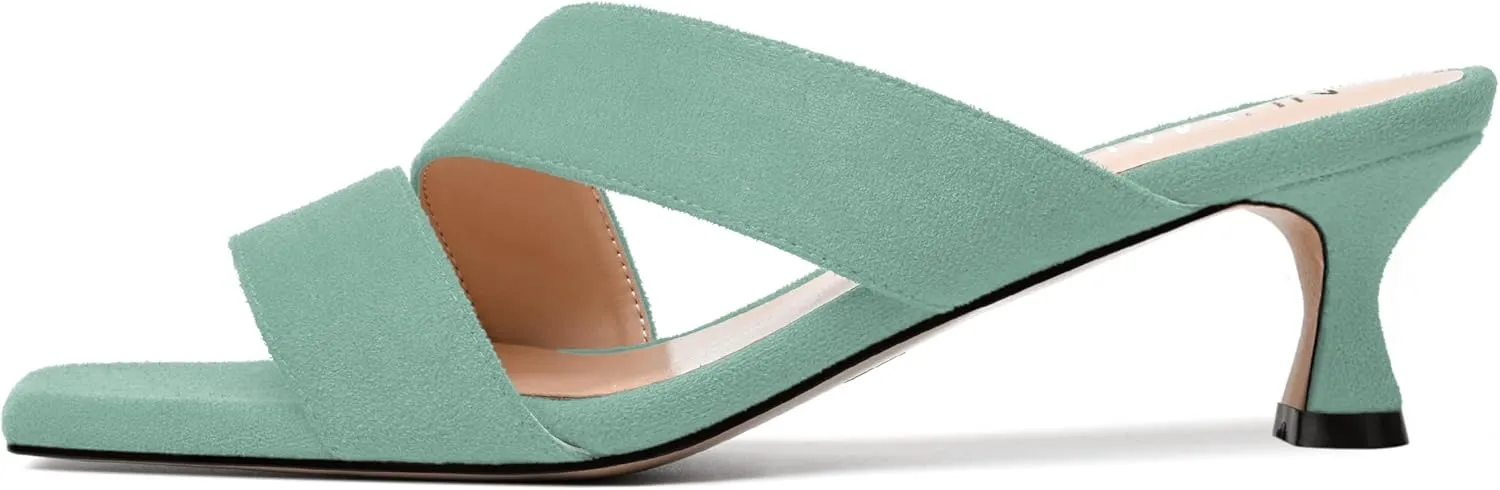 NUMALEO Womens Dress Stylish Slip On Open Toe Suede Dating Kitten Low Heel Heeled Sandals 2 Inch