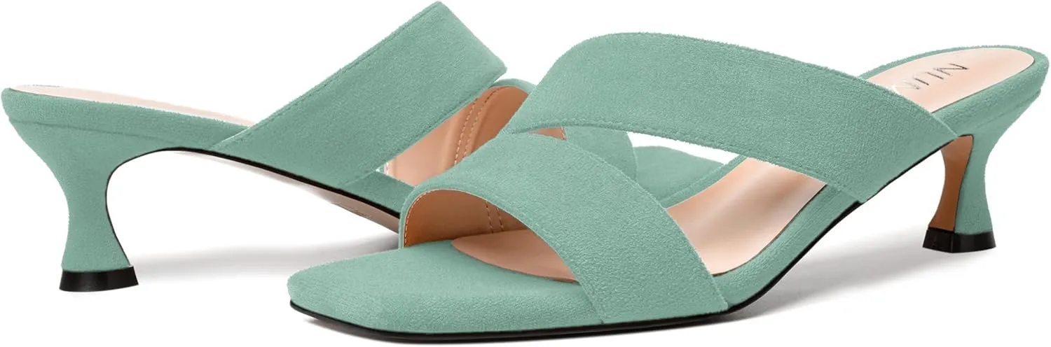 NUMALEO Womens Dress Stylish Slip On Open Toe Suede Dating Kitten Low Heel Heeled Sandals 2 Inch