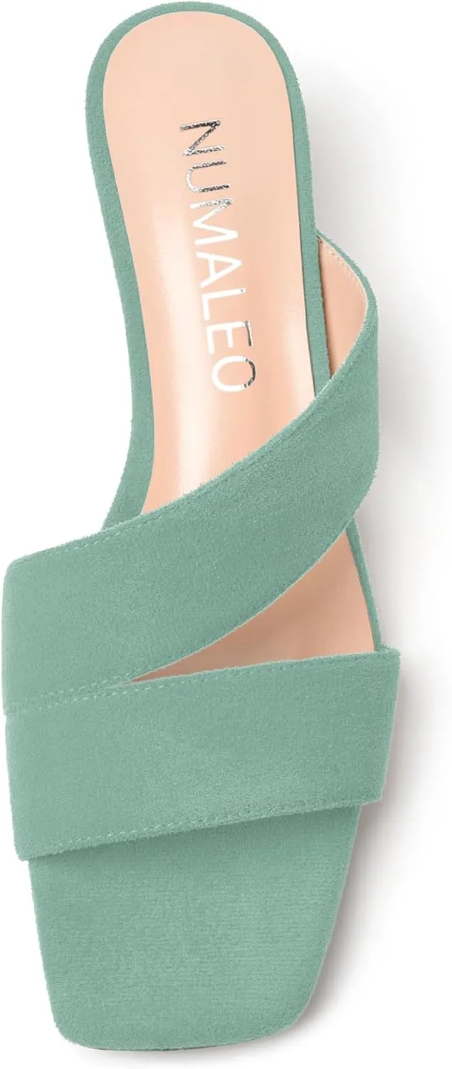 NUMALEO Womens Dress Stylish Slip On Open Toe Suede Dating Kitten Low Heel Heeled Sandals 2 Inch