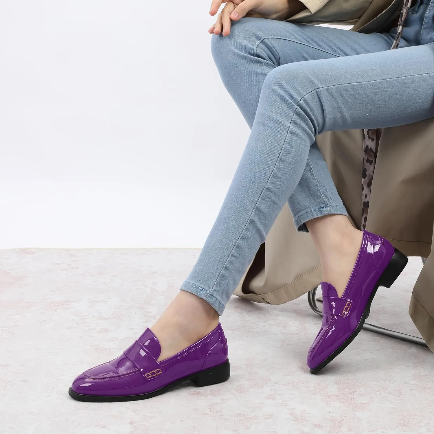 NUMALEO Women's Loafers Penny Loafers & Slip-ons Flats Closed Round Toe Low Heel Shoes 1 Inch Patent Fashion Casual Shoes Comfortable Work Office Flats Dressy Shoes