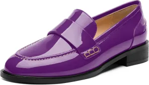 NUMALEO Women's Loafers Penny Loafers & Slip-ons Flats Closed Round Toe Low Heel Shoes 1 Inch Patent Fashion Casual Shoes Comfortable Work Office Flats Dressy Shoes