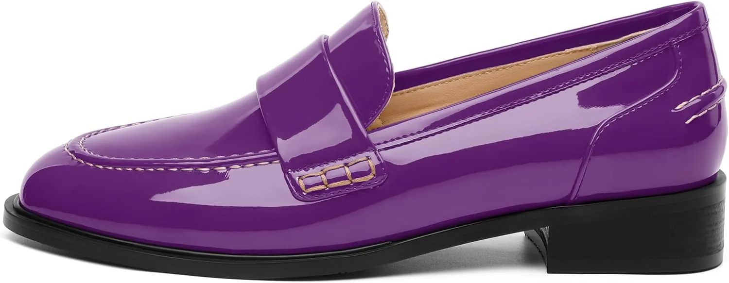 NUMALEO Women's Loafers Penny Loafers & Slip-ons Flats Closed Round Toe Low Heel Shoes 1 Inch Patent Fashion Casual Shoes Comfortable Work Office Flats Dressy Shoes