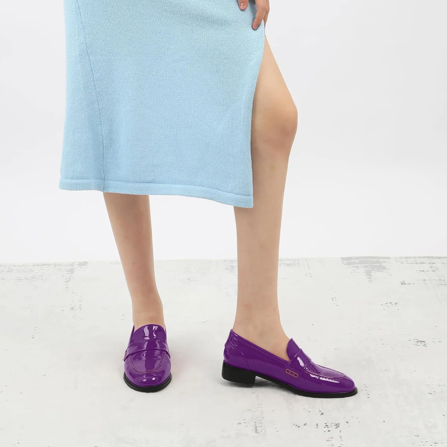 NUMALEO Women's Loafers Penny Loafers & Slip-ons Flats Closed Round Toe Low Heel Shoes 1 Inch Patent Fashion Casual Shoes Comfortable Work Office Flats Dressy Shoes