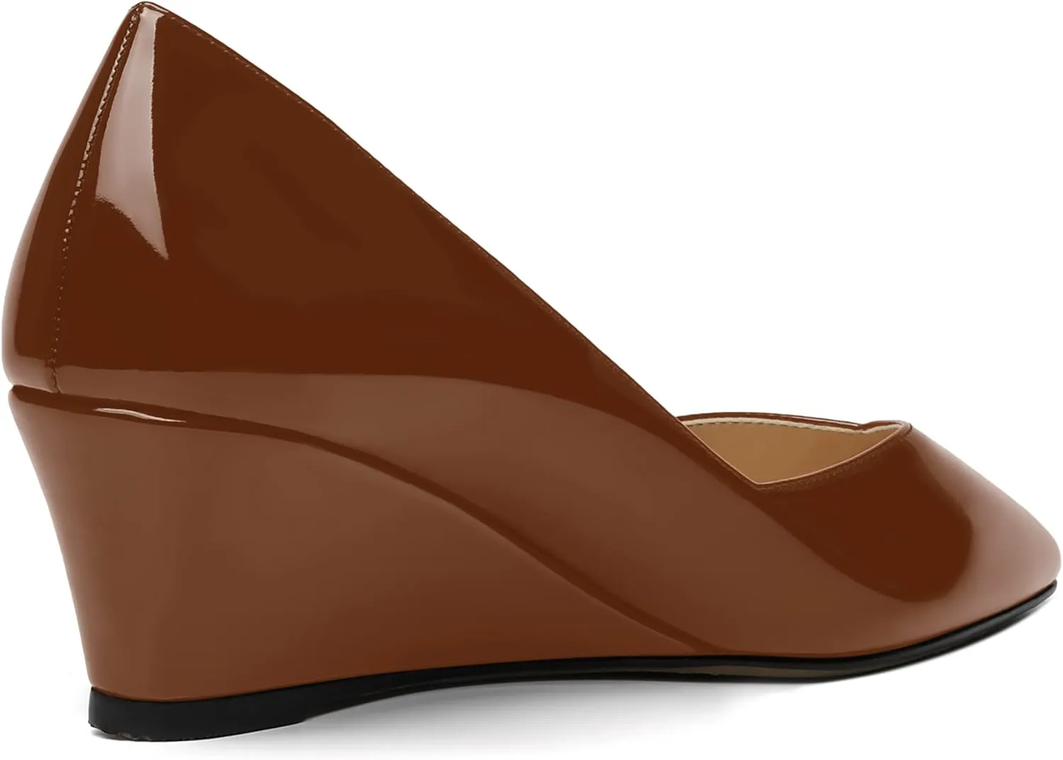 NUMALEO Womens Office Patent Pointed Toe Casual Slip On Solid Wedge Low Heel Pumps Shoes 2 Inch