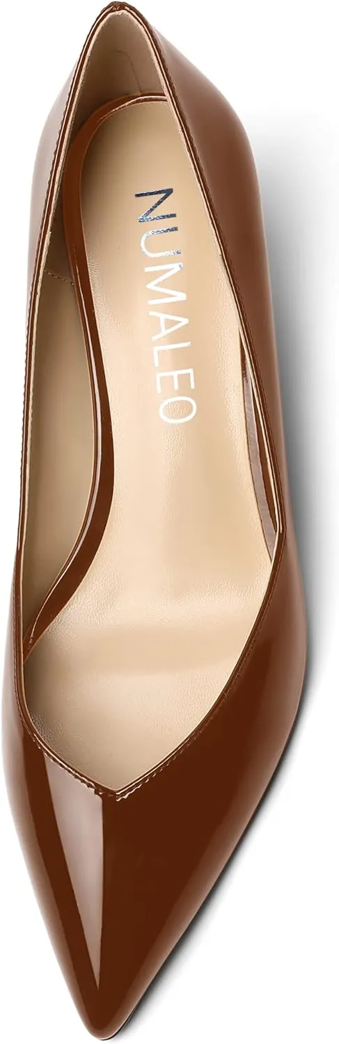 NUMALEO Womens Office Patent Pointed Toe Casual Slip On Solid Wedge Low Heel Pumps Shoes 2 Inch