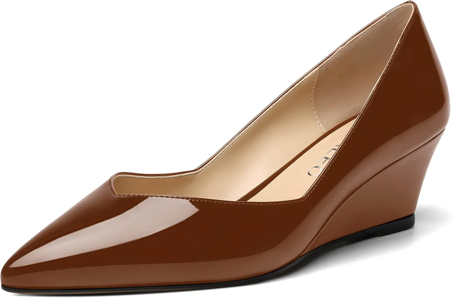 NUMALEO Womens Office Patent Pointed Toe Casual Slip On Solid Wedge Low Heel Pumps Shoes 2 Inch