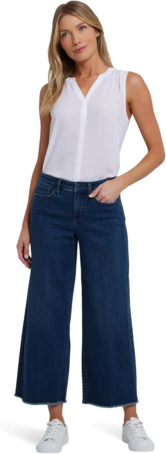 NYDJ Women's Teresa Wide Leg Ankle Fray Hem Jeans in Ibiza Blues