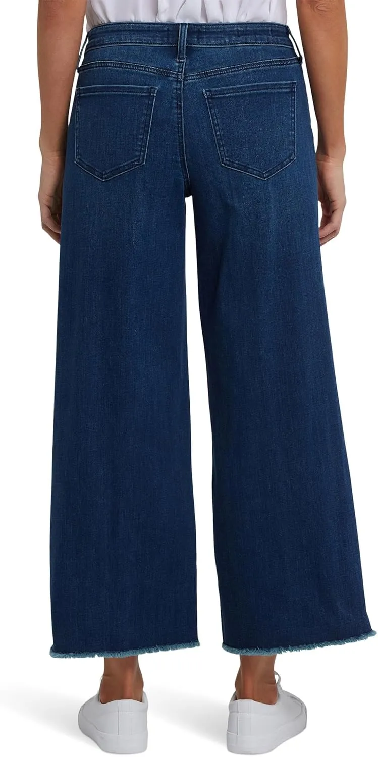 NYDJ Women's Teresa Wide Leg Ankle Fray Hem Jeans in Ibiza Blues