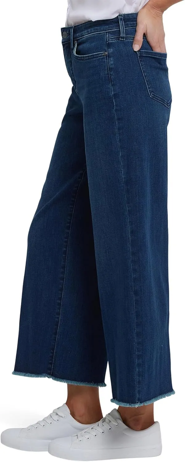 NYDJ Women's Teresa Wide Leg Ankle Fray Hem Jeans in Ibiza Blues