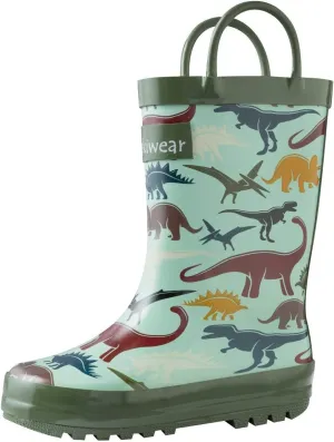 oaki Toddler Rain Boots - Perfect Kids Rain Boots for Any Weather - Durable Rubber Baby Rain Boots Keep Little Feet Dry, Lightweight Waterproof with Easy-on Handle, Earthy Dino, 10T Toddler