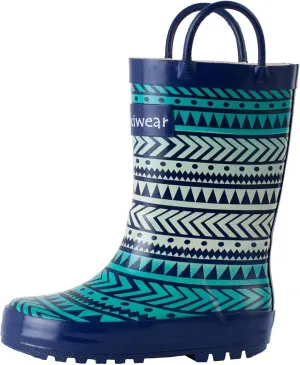 oaki Toddler Rain Boots - Perfect Kids Rain Boots for Any Weather - Durable Rubber Baby Rain Boots Keep Little Feet Dry, Lightweight Waterproof with Easy-on Handle, Tribal, 9T Toddler