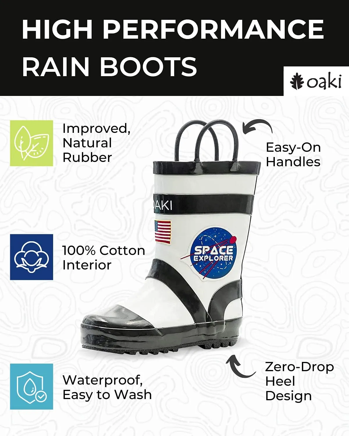 OAKI Toddler Rain Boots - Perfect Kids Rain Boots for Any Weather - Durable Rubber Baby Rain Boots Keep Little Feet Dry, Lightweight Waterproof with Easy-on Handle