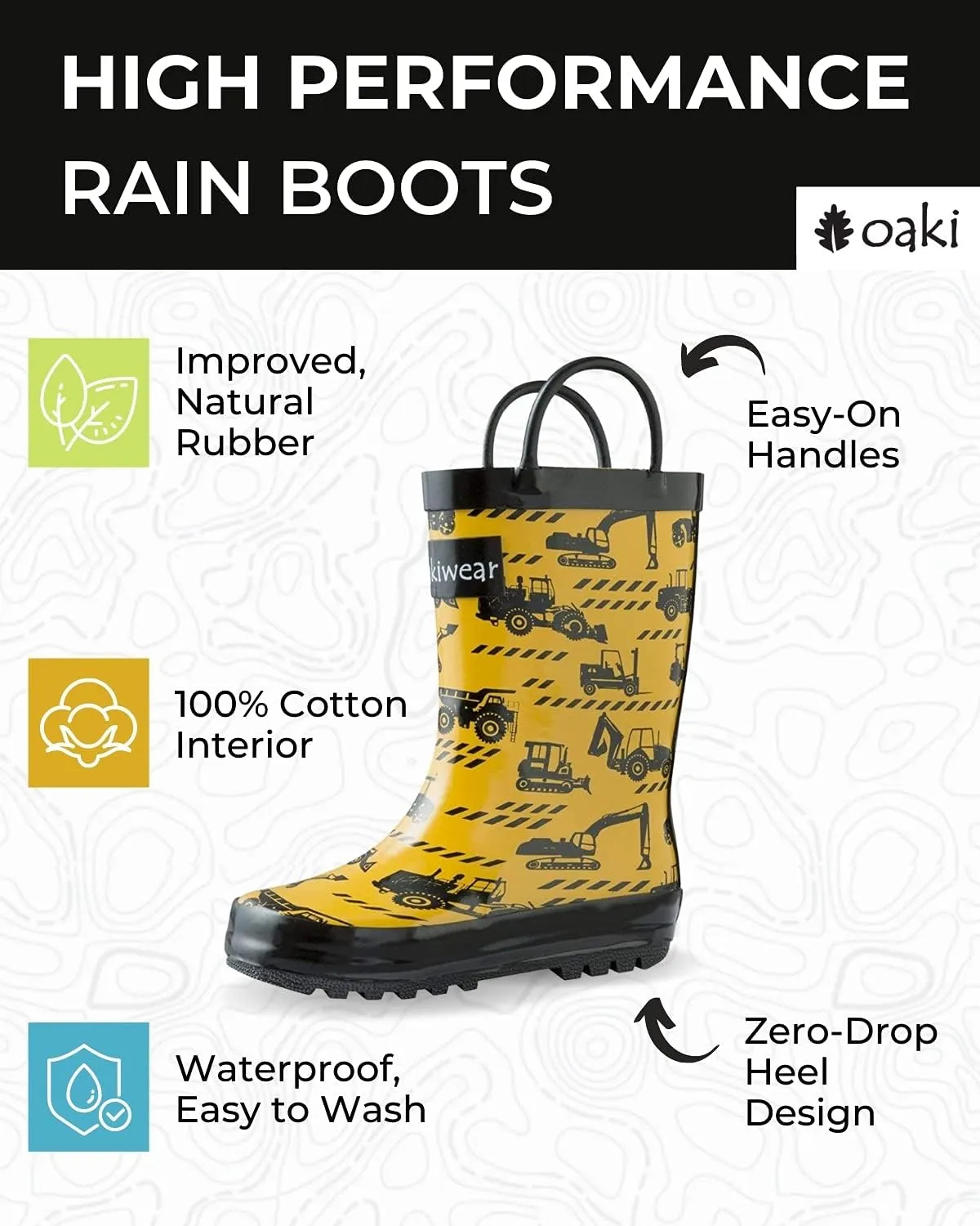 OAKI Toddler Rain Boots - Perfect Kids Rain Boots for Any Weather - Durable Rubber Baby Rain Boots Keep Little Feet Dry, Lightweight Waterproof with Easy-on Handle