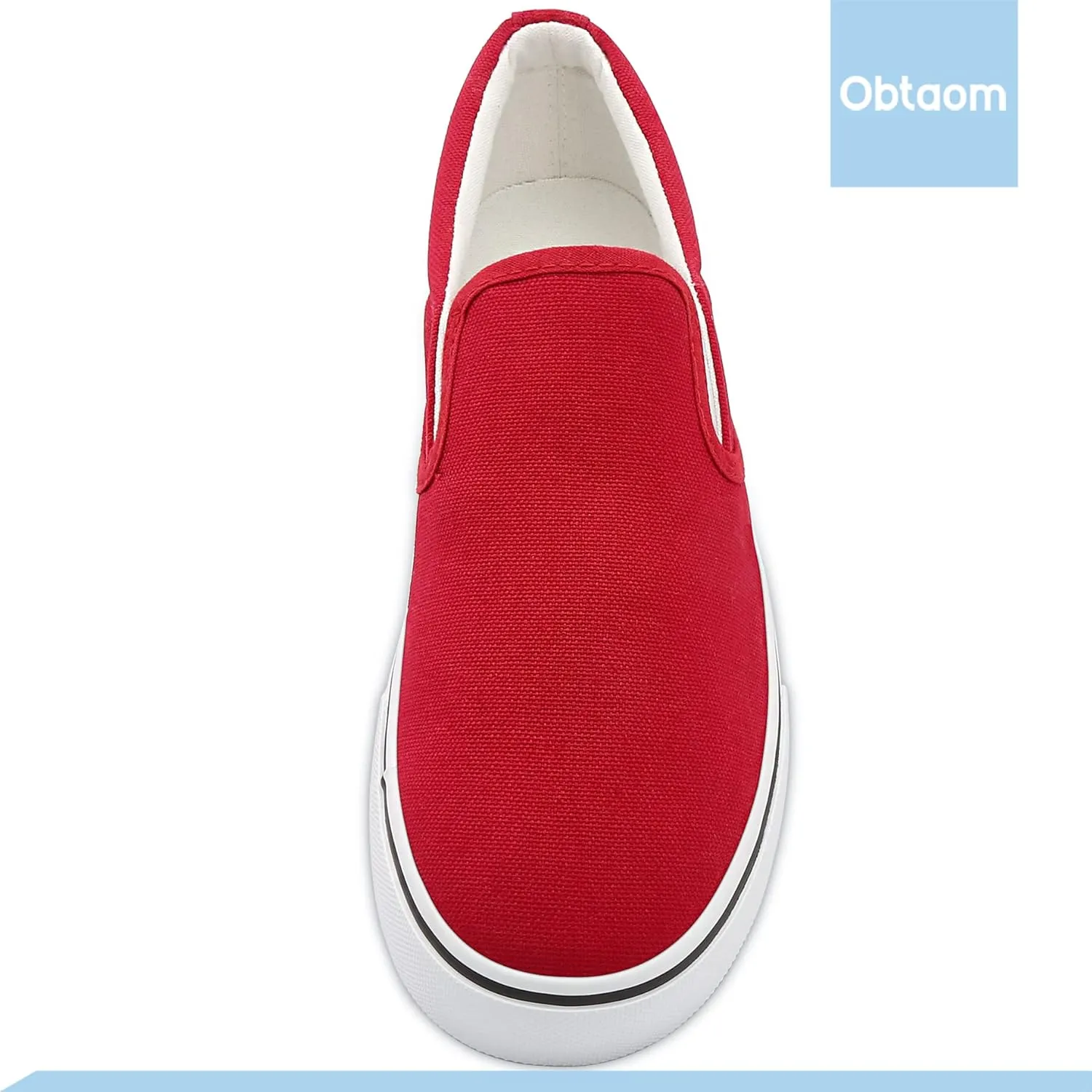 Obtaom Women's White Sneakers Black Slip on Shoes for Women Low Top Canvas Loafers