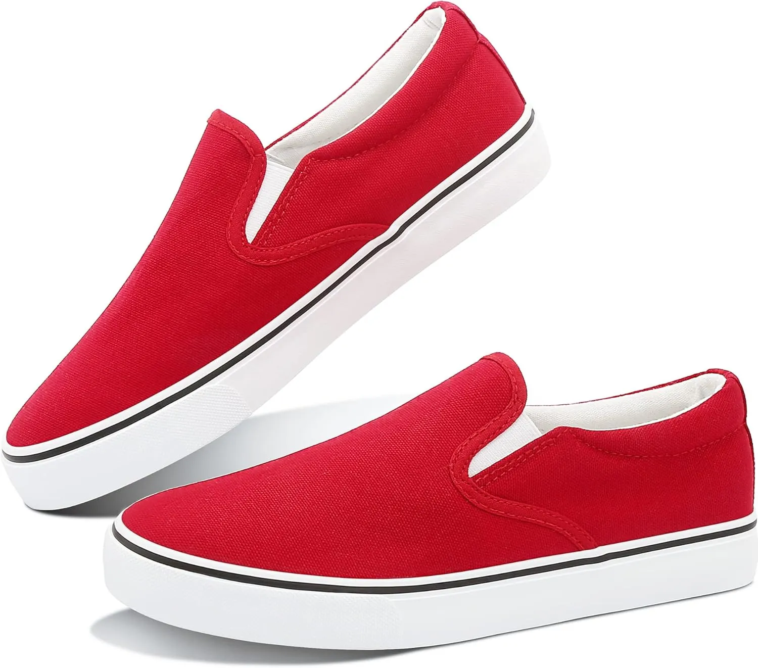 Obtaom Women's White Sneakers Black Slip on Shoes for Women Low Top Canvas Loafers