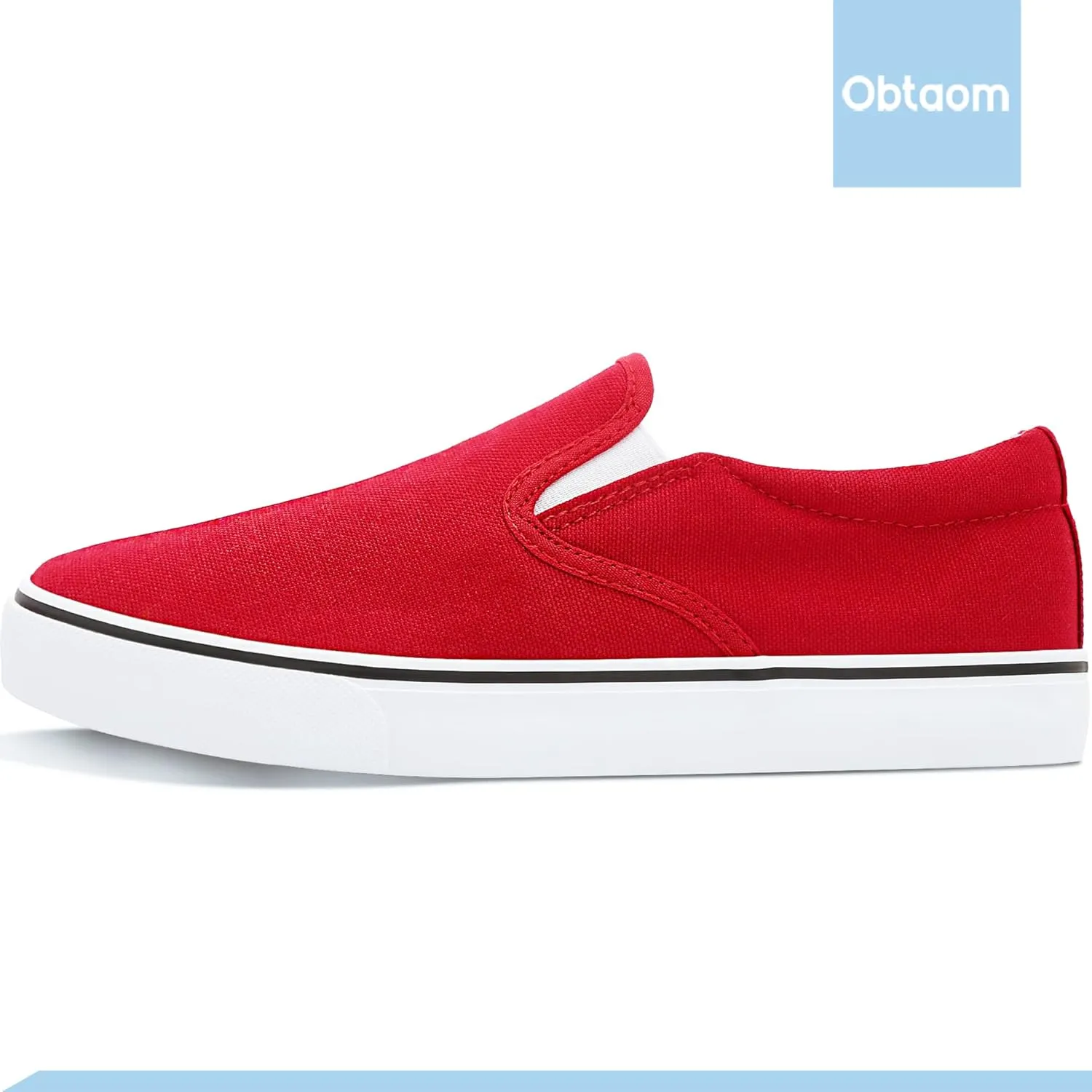 Obtaom Women's White Sneakers Black Slip on Shoes for Women Low Top Canvas Loafers