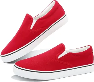 Obtaom Women's White Sneakers Black Slip on Shoes for Women Low Top Canvas Loafers